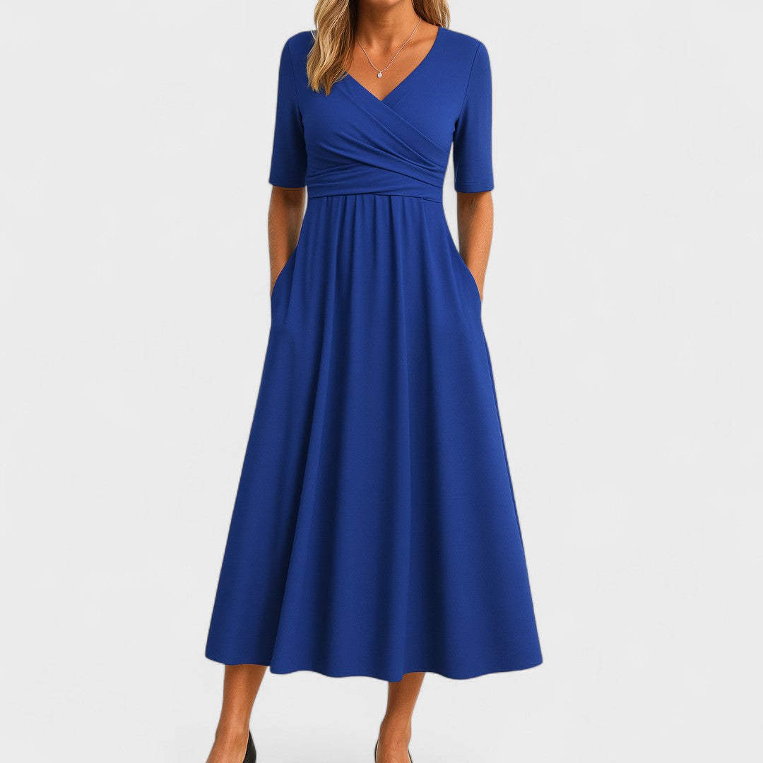 Jessica | Chic Women’s Midi Dress with V-Neck