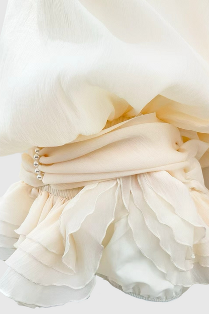 Gaiwan Halter Pearl Ruffle Mini Dress