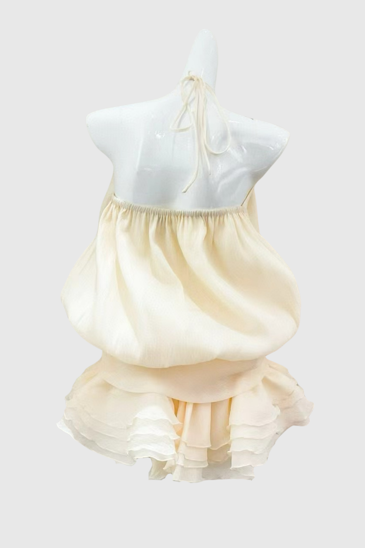 Gaiwan Halter Pearl Ruffle Mini Dress