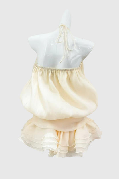 Gaiwan Halter Pearl Ruffle Mini Dress