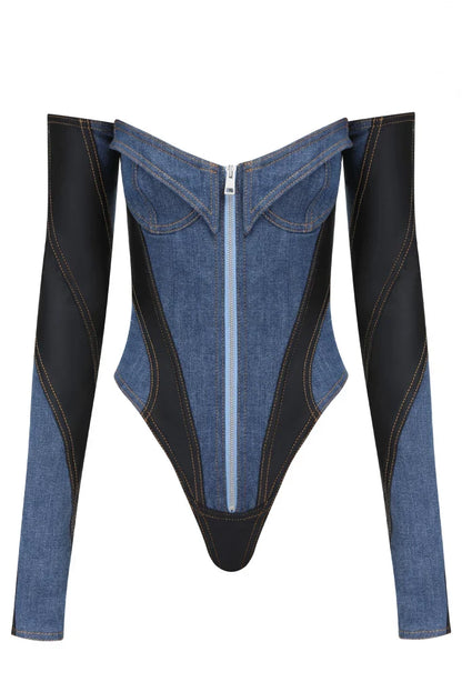 Juniper Off Soulder Patchwork Bodysuit