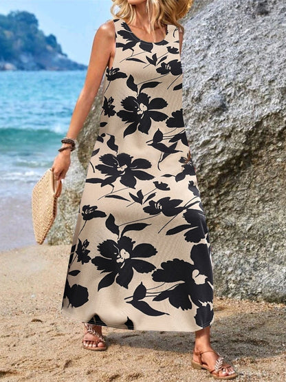 Women's Pocket Floral Print Midi Dress