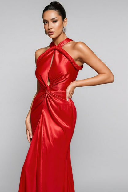 Maris Backless Satin Woven Draped Maxi Dress