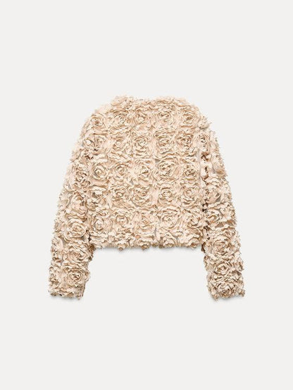 Flower Textured Cropped Full Sleeves Jacket