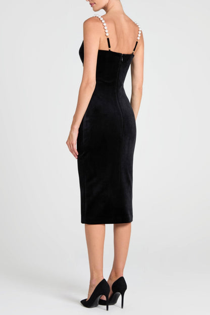 Kadia Velvet Pearl Embellished Midi Dress