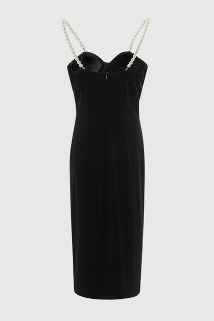 Kadia Velvet Pearl Embellished Midi Dress