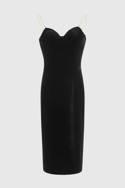 Kadia Velvet Pearl Embellished Midi Dress