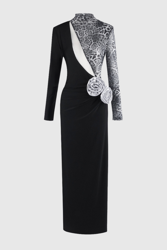 Kaily Floral Leopard Cutout Split Maxi Dress