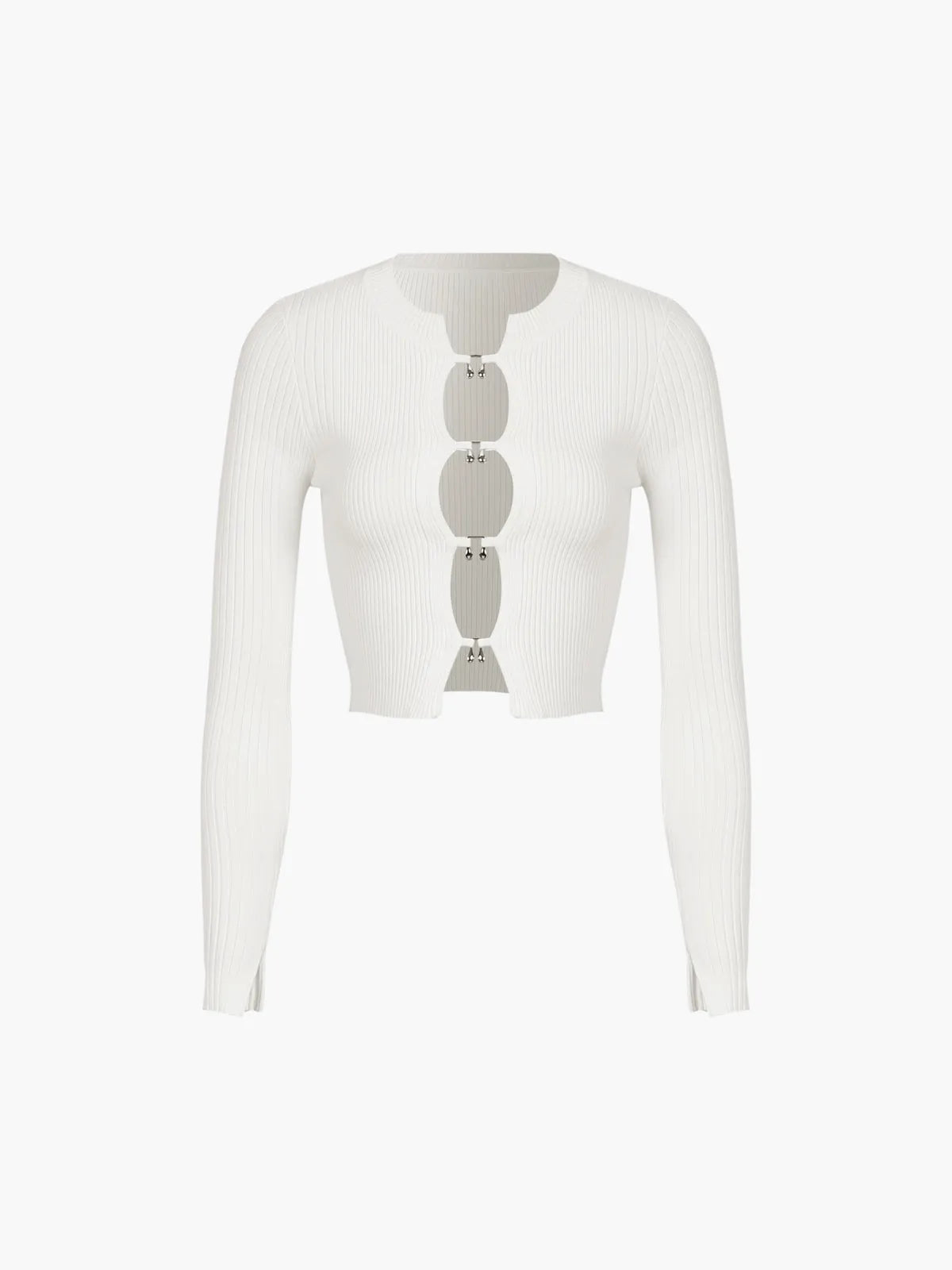 Kanma Solid Cut Out Split Beads Detail Ribbed Knit Top