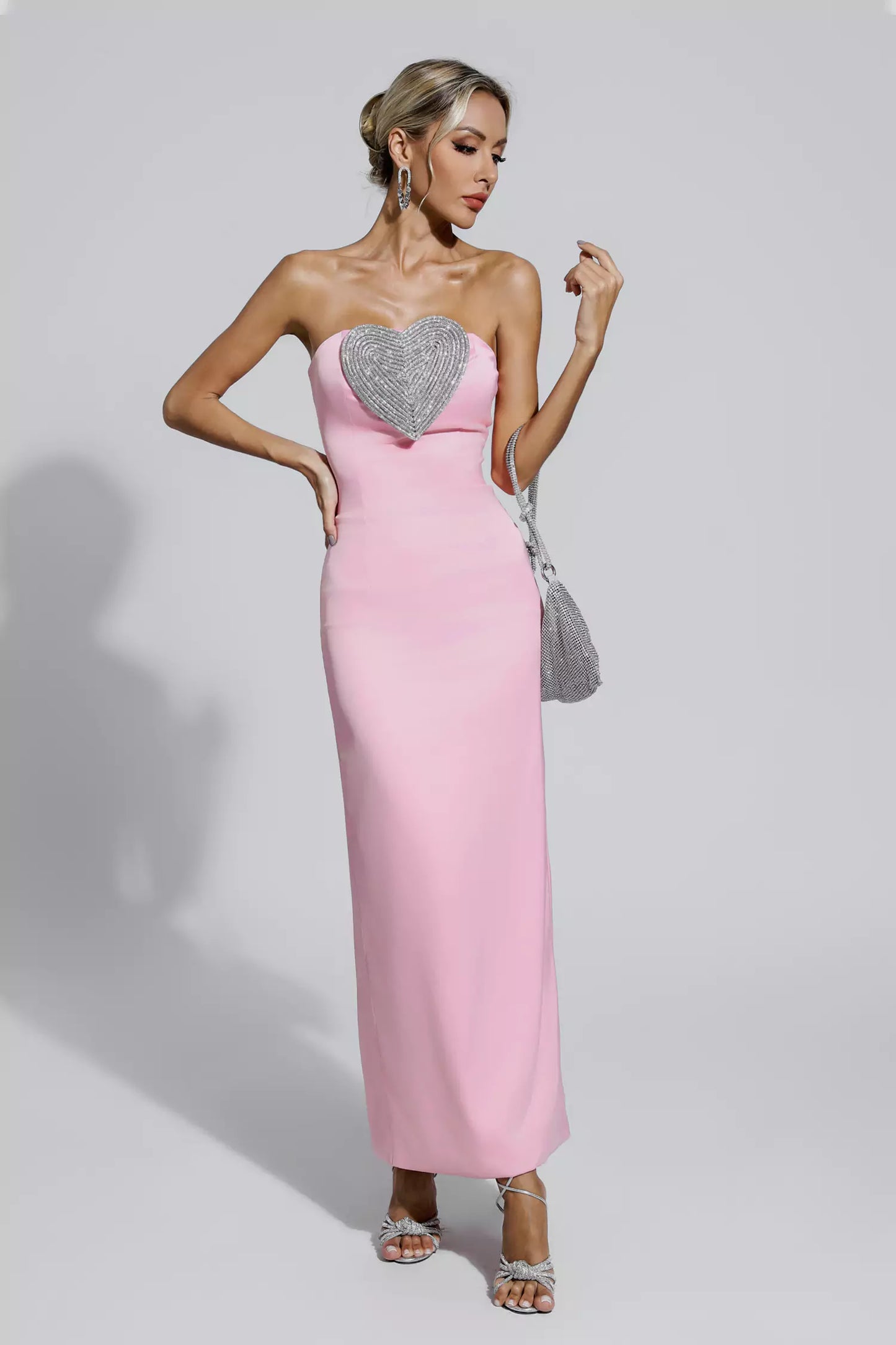 Karsyn Pink Heart-shaped Off Shoulder Dress