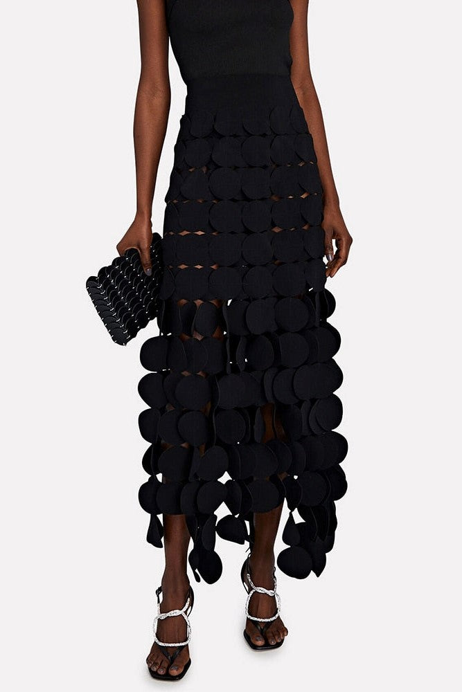 Katelyn Fringe Midi Skirt - Black