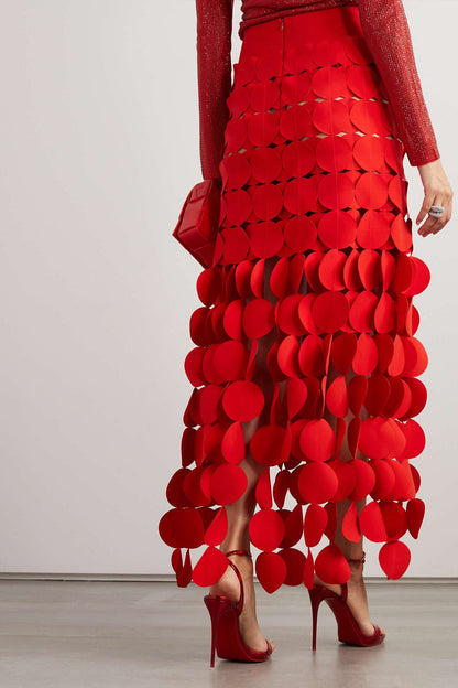 Katelyn Fringe Midi Skirt - Red