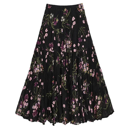 Kawaii Bohemian Floral Maxi Skirt Summer Retro Romantic