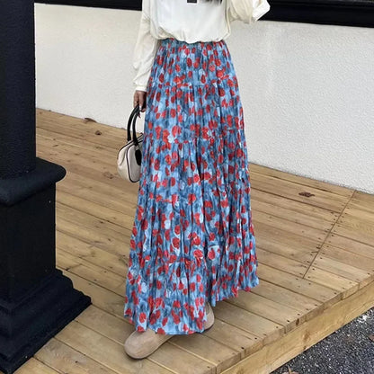 Kawaii Bohemian Floral Maxi Skirt Summer Retro Romantic
