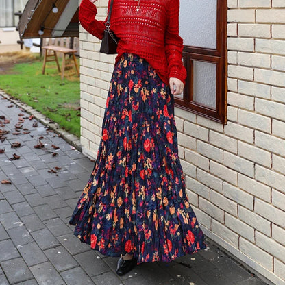 Kawaii Bohemian Floral Maxi Skirt Summer Retro Romantic
