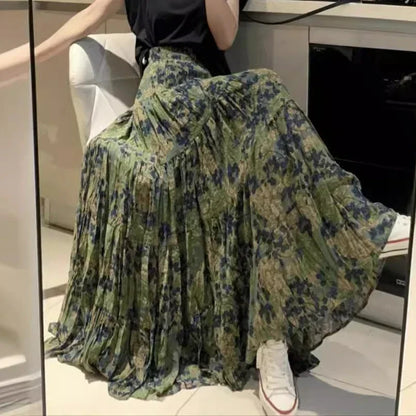 Kawaii Bohemian Floral Maxi Skirt Summer Retro Romantic
