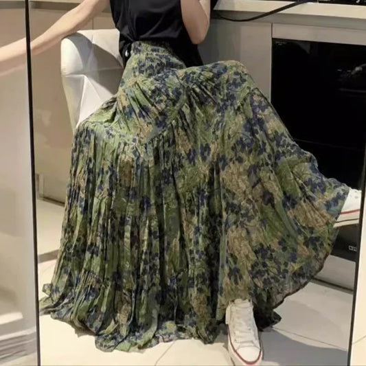 Kawaii Bohemian Floral Maxi Skirt Summer Retro Romantic