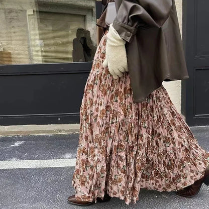 Kawaii Bohemian Floral Maxi Skirt Summer Retro Romantic