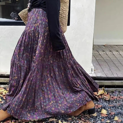 Kawaii Bohemian Floral Maxi Skirt Summer Retro Romantic