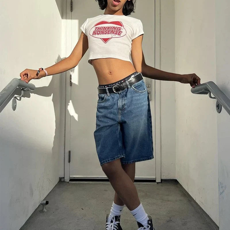 Kawaii Letter Graphic Print Crop Top T-shirt
