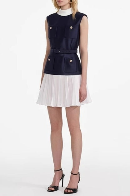 Kayele Sleeveless Belted Chiffon Mini Dress