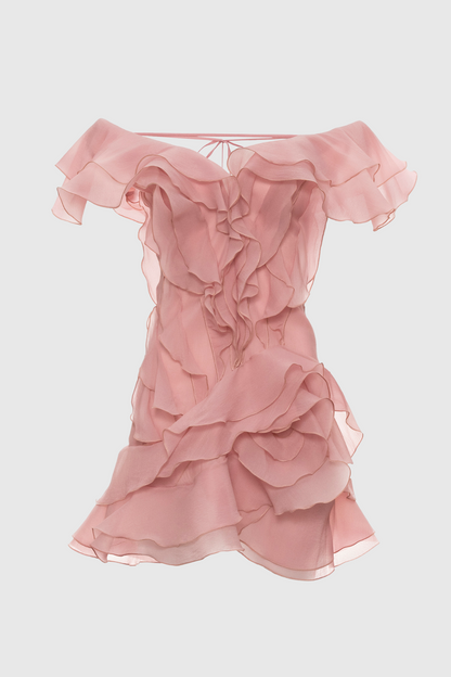 Kellan Off Shoulder Ruffle Mini Dress - Pink