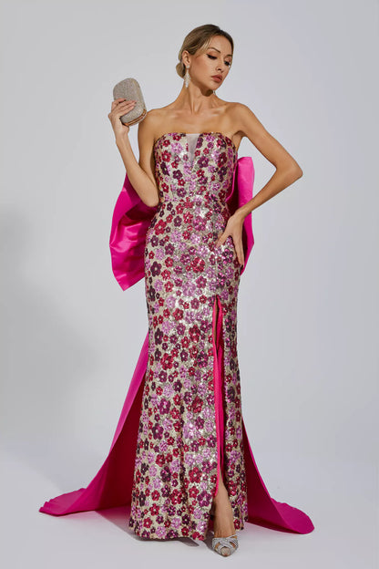 Kiera Red Flower Sequin Dress