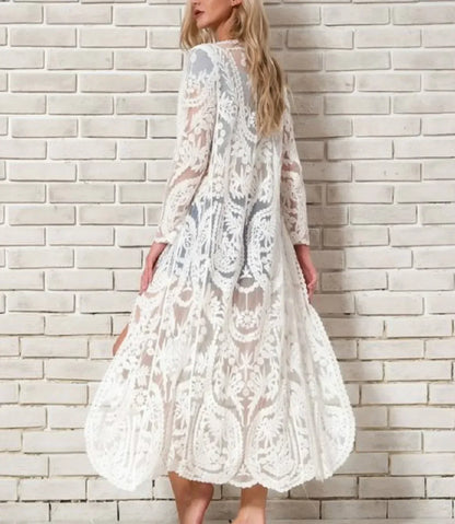 White Lace Kimono Boho Bikini Cover up