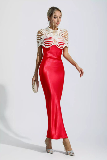 Kinsley Red Mermaid Satin Maxi Dress