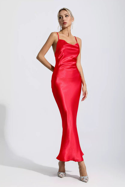 Kinsley Red Mermaid Satin Maxi Dress