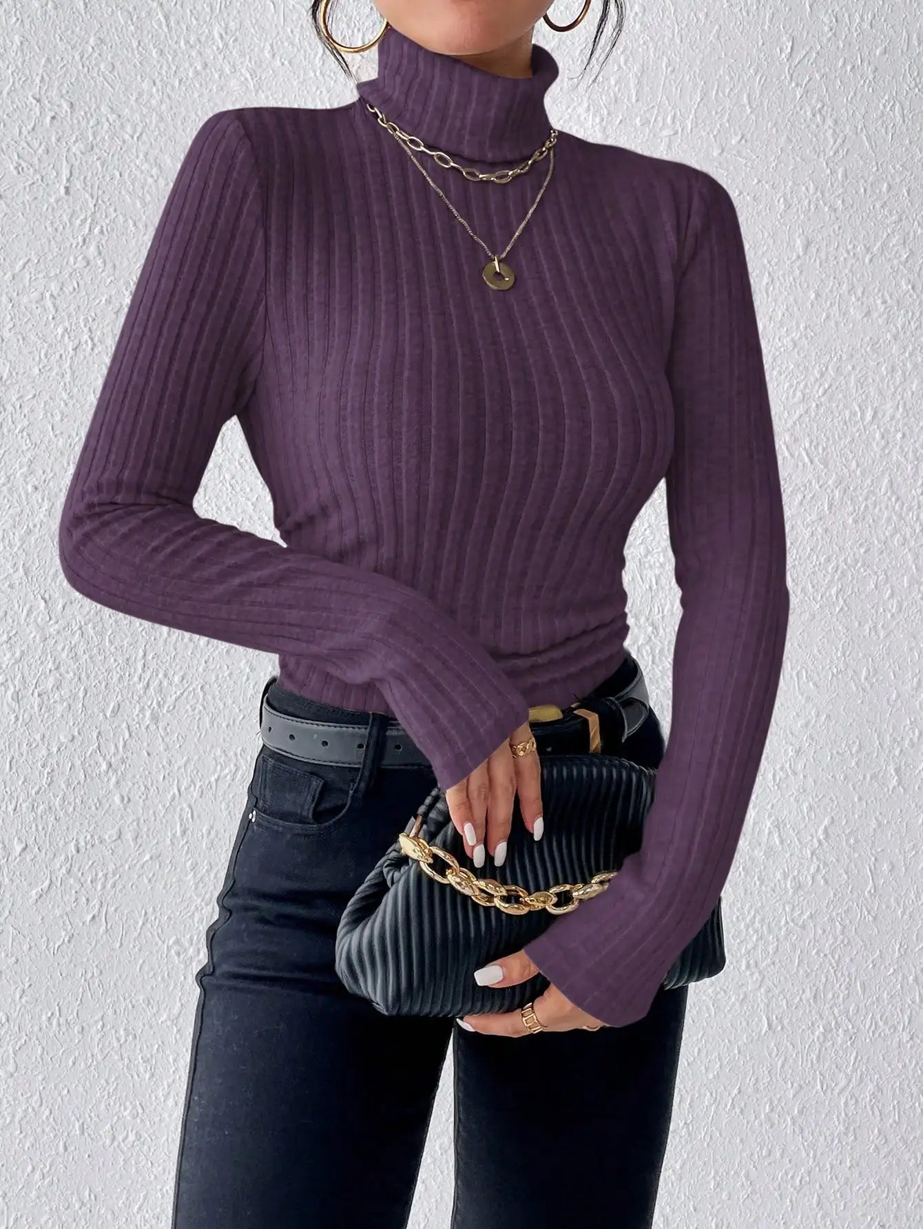 Half Turtleneck Sweater Slim Long Sleeve Knit Top Women