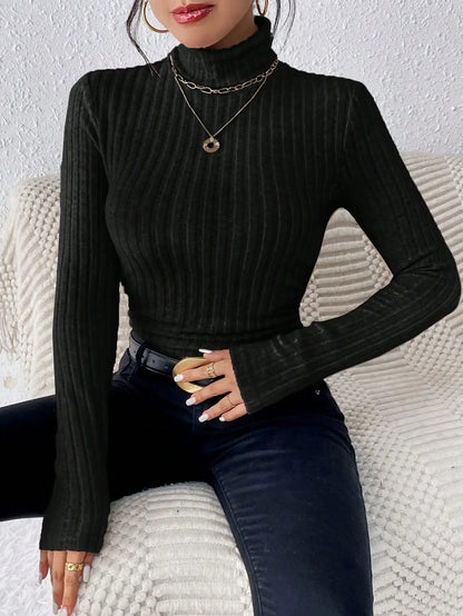 Half Turtleneck Sweater Slim Long Sleeve Knit Top Women