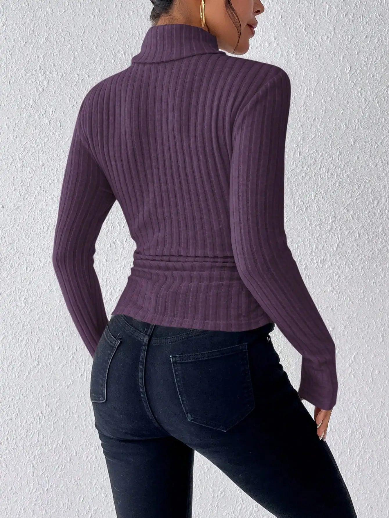 Half Turtleneck Sweater Slim Long Sleeve Knit Top Women