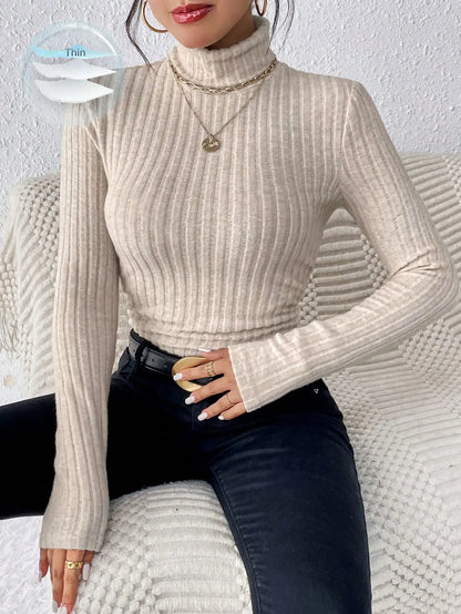 Half Turtleneck Sweater Slim Long Sleeve Knit Top Women