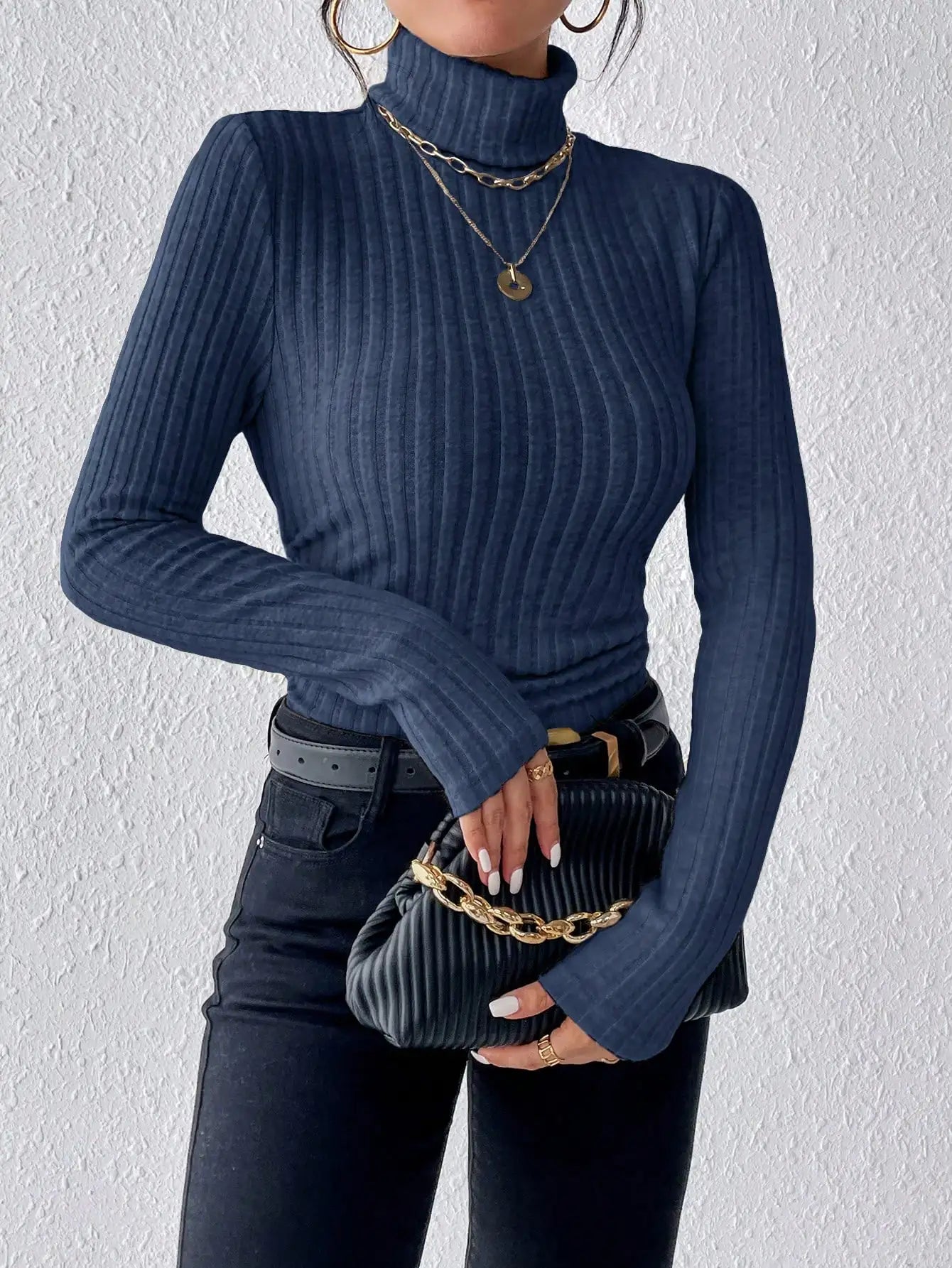 Half Turtleneck Sweater Slim Long Sleeve Knit Top Women