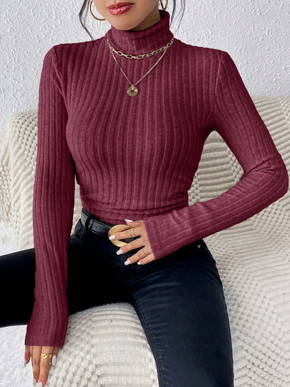 Half Turtleneck Sweater Slim Long Sleeve Knit Top Women