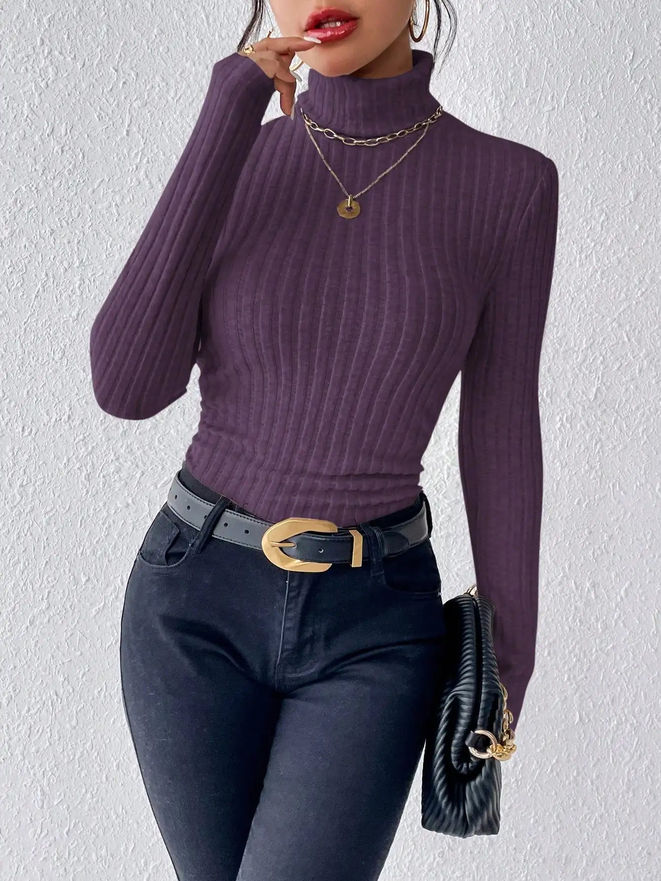 Half Turtleneck Sweater Slim Long Sleeve Knit Top Women