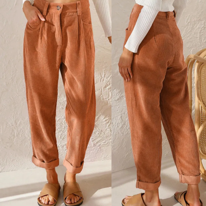 Women's High-Waisted Corduroy Capri Pants – Casual Three-Quarter Trousers