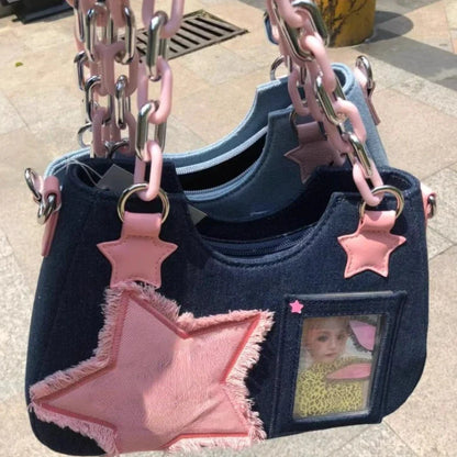 Diamond Silver Leather Crossbody Shoulder Bag