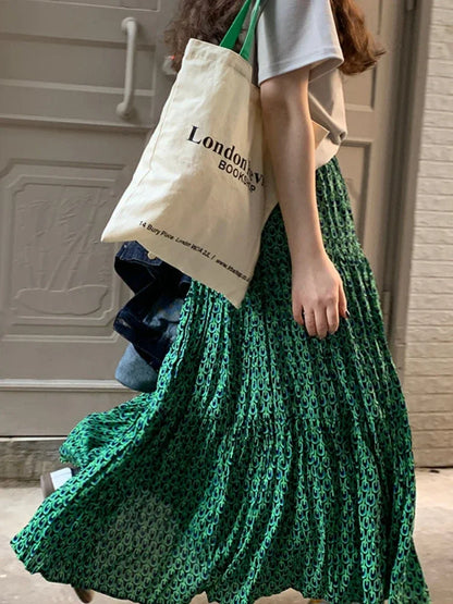 Korean Style Casual Classic Ladies Maxi Floral Skirt Loose A-line