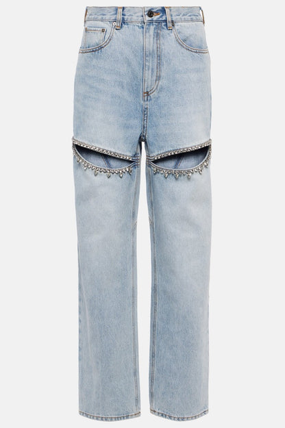 Kourta Rhinestone Embellished Cutout Jeans