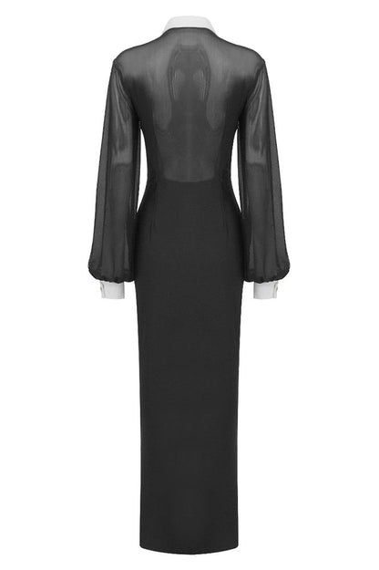 Krista Mesh Buttoned Maxi Shirt Dress