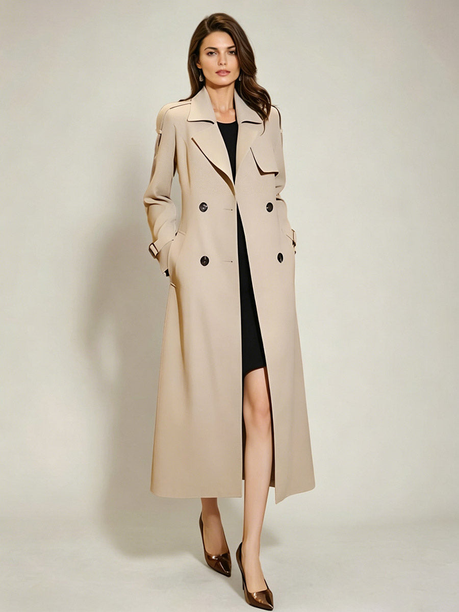 Trench Coat For Women Modern Turndown Collar Buttons Full Length Coat