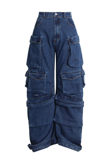 Kynlee Cargo Denim Jeans - Navy