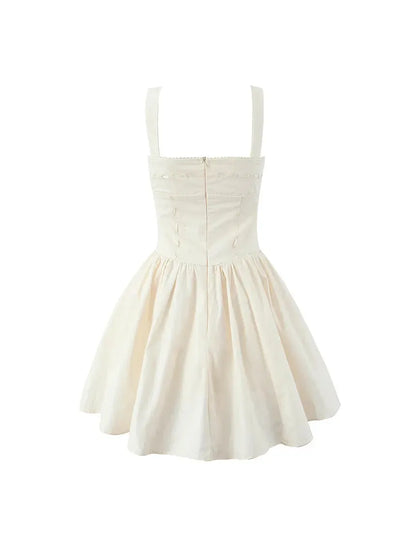Square Neck Short Embroidered Flare Dress