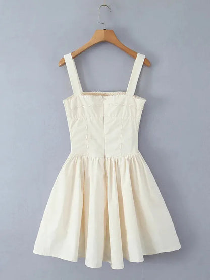 Square Neck Short Embroidered Flare Dress