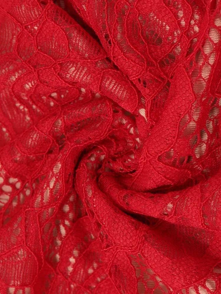 Floral Lace Scalloped Plunge Spaghetti Strap Bodycon Maxi Dress