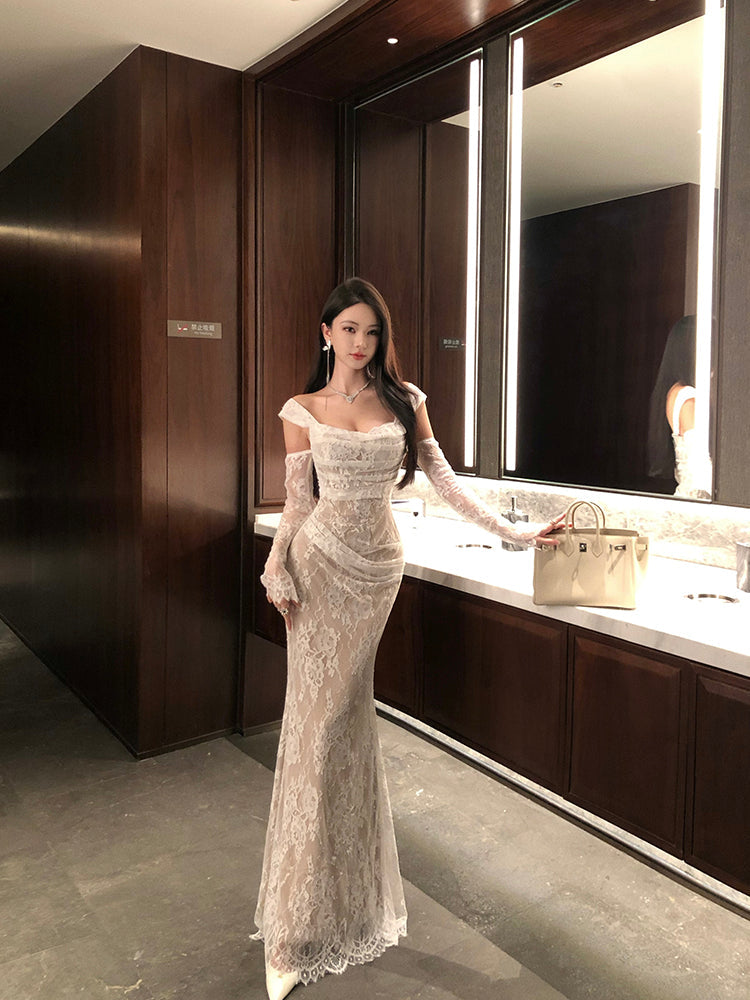 Lace Mermaid Gown Luxury Wedding Robe & Evening Party Look