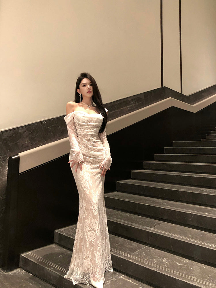 Lace Mermaid Gown Luxury Wedding Robe & Evening Party Look
