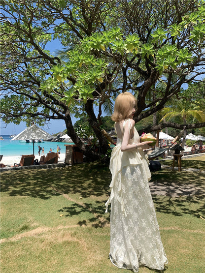 Lace Patchwork Layered Maxi Dress Ethereal Boho Beach Gown